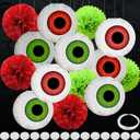 2 x 14Pcs Halloween Eyeballs Hanging Paper Lanterns Party Decorations with Hooks and Ropes Halloween Spooky Decor for Home Garden Patio Outdoor Indoor