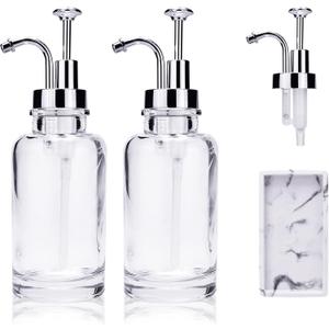 Soap Dispenser with Rustproof ABS Pump 2-Pack Gift Set, 11oz Thick Clear Glass Bottles Lotion Dispensers for Bathroom, Kitchen Accessories (Clear (3 Pump))