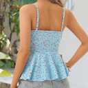 HUHOT Women's Floral Ruffle Top Tie Front Sleeveless V Neck Adjustable Spaghetti Strap Cami (Blue, S)