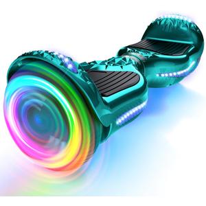 XERATH All terrain hoverboard with bright LED lights and flashing wheels,self balancing scooters with Bluetooth Speakers,UL2272 Safety Certification kids hoverboard ages 6-12 and teen(TURQUOISE)