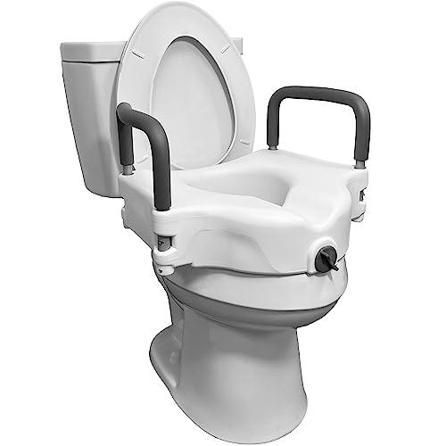 ProBasics E-Z Lock Raised Toilet Seat with Handles, 4.5" Toilet Seat Riser with Arms, Fits Most Elongated and Round Toilets, Handicap Toilet Seat, Elevated Toilet Seat,Handicap Toilet Seat