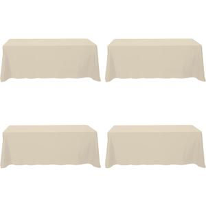 BRILLMAX 4 Pack Beige Tablecloths 90 x 156 Inch for 8ft Rectangle Tables - 150 GSM Polyester Fabric, Floor Length Drop, Water, Stain & Wrinkle Resistant Cloth Cover for Wedding Reception Banquet
