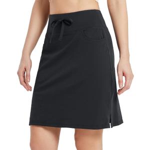 baleaf Women's Skorts Skirts 20" Knee Length Cotton Casual High Waist Drawstring Modest Golf Skort with Pocket Black S