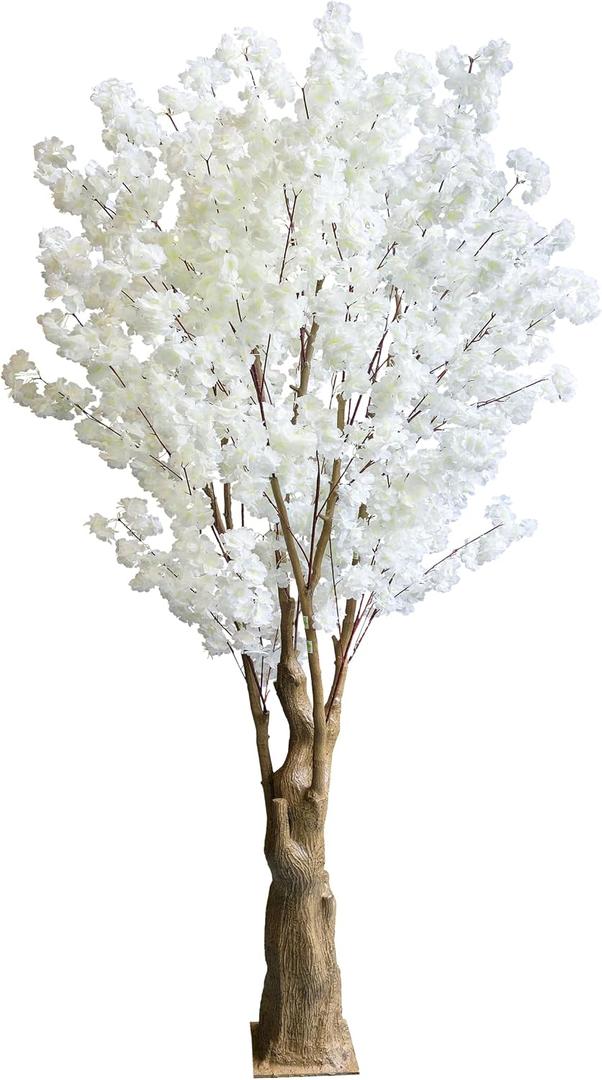 7FT Artificial Cherry Blossom Tree, White Faux Flower Tree for Home, Office, Wedding, Party & Outdoor Decor (2.1M)