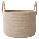 JMvicyroam 65L Extra Large Blanket Basket for Living Room - Woven Cotton Rope Laundry Hamper with Reinforced Handles - Storage Bin for Pillows, Comforters & Toys - Machine Washable,Oatmeal