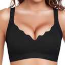 Quttlzze Scalloped Lift Bras for Women No Underwire Buttery Soft Push Up Wireless Bras V Neck Seamless Bralettes , size L