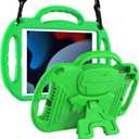 LTROP Kids Case for iPad 9th/8th/7th Generation (10.2 inch, 2021/2020/2019), iPad 10.2" Protective Case with Shoulder Strap Handle Stand for iPad 7th/8th/9th Gen,Green