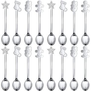 16 Pieces Christmas Spoon for coffee Creative Stainless Steel Stirring Spoon Bulk for Soup Dessert, 4 Styles(Silver)