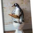 Funny Bathroom Wall Art Abstract Animals Poster Prints Penguin on Toilet Reading Picture for Living Room Farmhouse Decor(Animal-2,16L x 24W)