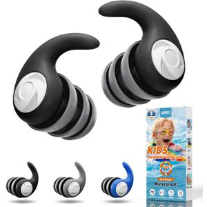 Waterproof Swimming Ear Plugs for Adults Kids, 3 Pairs Reusable Silicone | Reusable swim earplugs for pools, surfing, diving, showering and water sports, Keep Water Out and Ear Protection