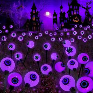2025 Upgraded 6 Pack Solar Halloween Lights Outdoor, 36 LED Purple Swaying Solar Eyeball Lights Waterproof with 2 Modes for Path Party Patio Garden Pathway Graveyard Halloween Displays Decorations