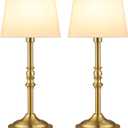 GGOYING Set of 2 Rechargeable Cordless LED Table Lamps, 4-Level Dimmer, Bronze Portable Desk Lamps with White Fabric Shades, Night Light for Dining, Bedroom and Patio (2 Count (Pack of 1))