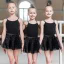 Century Star Girls Sequin Ballet Skirt Women Dance Wrap Chiffon Ballet Outfits Leotard for Teen Girls (Black)