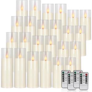 fclayvts 24 Packs of Acrylic LED Candles, Flickering Flameless Candles Battery Operated with Remote Dimmed and Timed, 3D Wick Candles for Home Decor,Wedding,GiftParties and Festivals. (3 Size)
