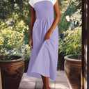 Wenrine Womens Casual Summer Midi Dress Smocked Cap Sleeve Crew Neck Color Block A Line Flowy Beach Dresses (Purple, M)