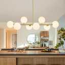 Linear Globe Chandelier, 8-Light Sputnik Chandeliers Gold Chandeliers for Dining Room Light Fixture 37" Electroplated Brass Chandelier Mid Century Linear Chandelier Milk White Glass Island Lights