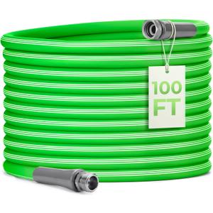 Garden Hose 100 FT, Flexible Rubber Hybrid Water Hose 5/8 Inch, Food-Grade Inner Layer, Kink-Resistant, Lightweight Outdoor Hose for Large Yard