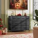 WLIVE Dresser for Bedroom with 8 Drawers, Wide Fabric Dresser for Storage and Organization, Bedroom Dressers, Chest of Drawers for Living Room, Closet, Hallway, Charcoal Black Wood Grain Print, 11.8"D x 39.4"W x 30.4"H