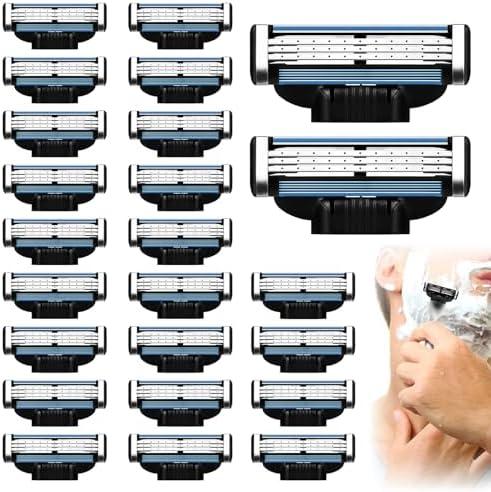 24Pcs Razor Blades for Men Compatible with Mach 3,3-Layer Precision Manual Razor Dual-Layer Lubricating Strip Elastic Sensor Blades Replacement Blades for Razors Blades Refills