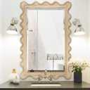 JJUUYOU Wood Mirror Large Rustic Wavy Mirror 28"x20" Decortaive Wall Mounted Mirror Horizontal or Vertical Hanging for Bathroom Bedroom Living Room Makeup
