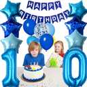 10th Birthday Decorations for Boys Blue Happy 10th Birthday Banner Tenth Bday Supplies 32inch Number 10 Balloons Fringe Curtain 10 Years Old Bday Party Supplies Kit for Him Her Girls (Blue)