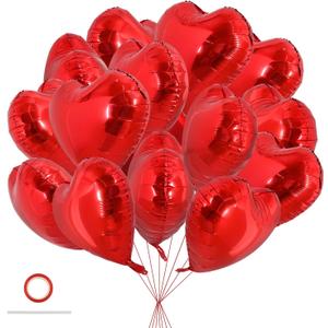 TONIFUL 30Pcs 18 Inch Red Heart Balloons Valentines Day Heart Shape Foil Mylar Balloons Decoration for Romantic Valentine's Day Wedding Bridal Shower Anniversary Engagement Party Supplies