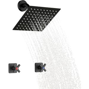 2 Handle Shower Faucet Set, Matte Black Two Handle Shower Faucet Set 2 Knobs Wall Mounted, Shower Faucets Sets Complete