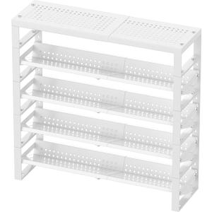 Jojocross Expandable, Stackable, Adjustable Spice Rack kitchen Organizer,Metal Pantry Storage Shelves - Multi-Tier Shelf for Cabinet, Countertop, Pantries, Cupboard or Wall Mount,White (4 inclined shelves /1 flat top shelf)