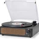 Vinyl Record Player with Speakers Vintage Turntable for Vinyl Records Belt-Driven Turn Table Support 3-Speed, Wireless Playback, Headphone, AUX-in, RCA Line LP Phonograph for Sound Enjoyment Black