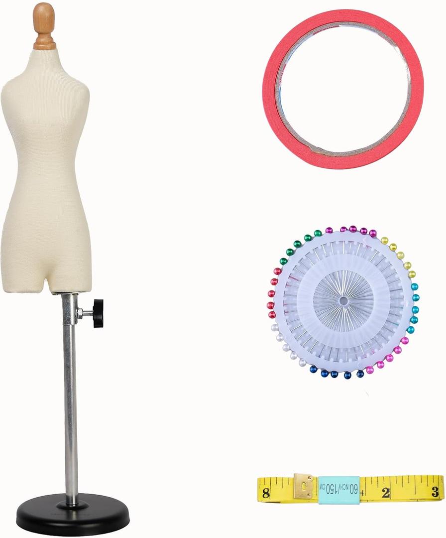 Female Dress Form MannequinNot Adult Full Size  Miniature Sewing Mini Trouser Dress Form Straightly Into Body Inside, Fully Pinnable Dressmaker Dummy (Split Leg Beige, 1/4)