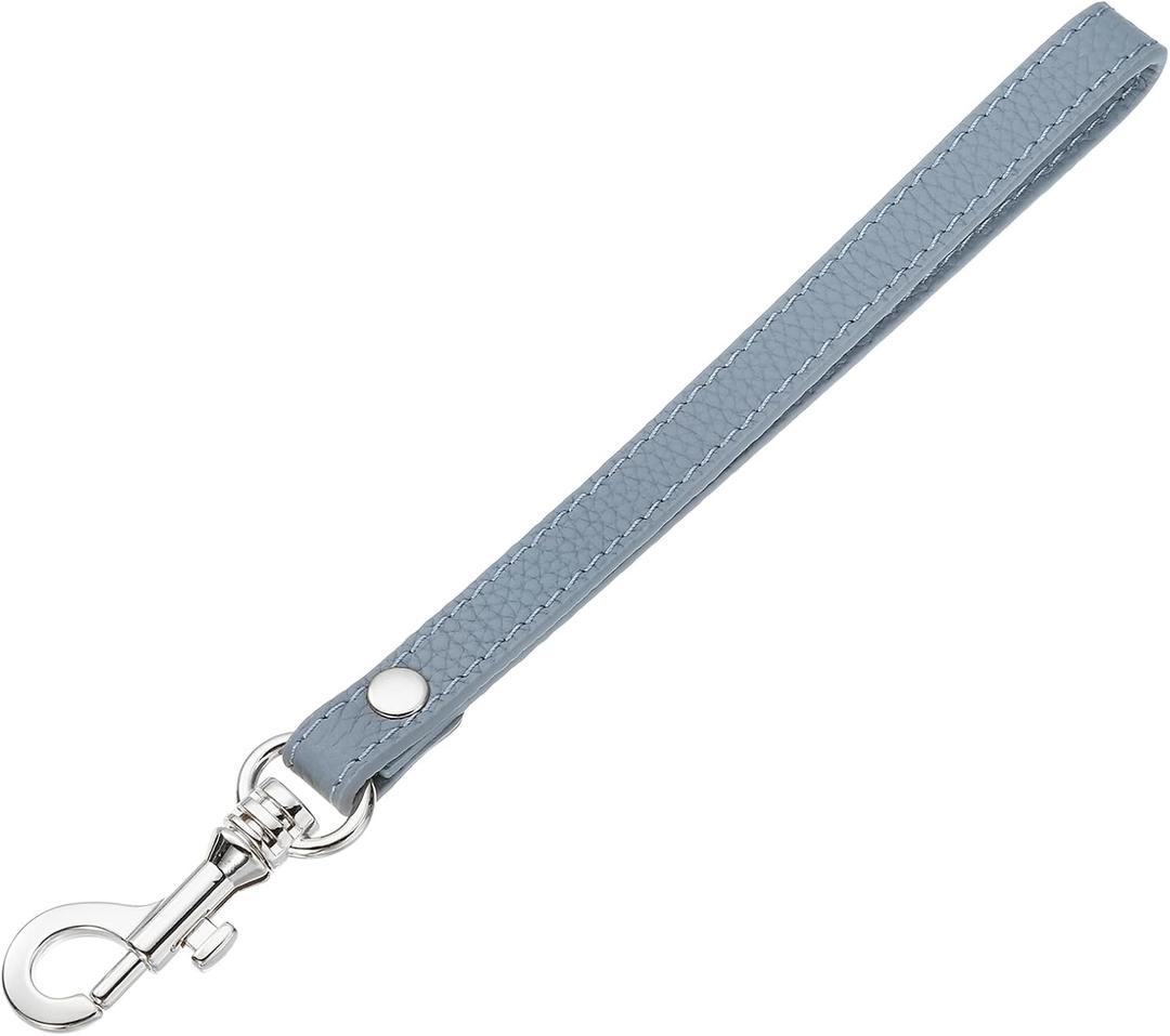uxcell Leather Wristlet Strap, 20cm/7.87" Long Keychain Hand Strap, Leather Replacement Wrist Strap for Purse, Clutch, Wallet, Keychain Bag (Blue Leather, Silver Clasp)