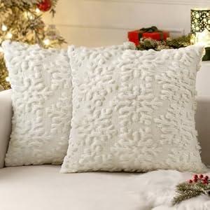 MIULEE Cream White Throw Pillow Covers Christmas Snowflakes Decorative Pillow Covers 20x20 Inch Soft Plush Faux Wool Pillow Covers Set of 2 Farmhouse Couch Pillows Home Decors for Sofa Livingroom Bed
