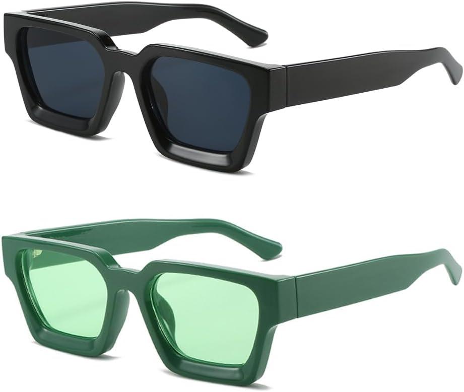 OZPYKAE Thick Square Sunglasses,Men Women Retro Chunky Rectangle Shades UV400 Protection Glasses