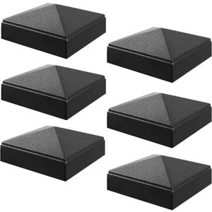 2.5" x 2.5" Aluminium Alloy Fence Post Caps Pressure Fit 6Pcs Pyramid Post Caps Cover Perfect, with Matte Finish Powder Coated Surface for Fence Wood Post of Decks, Garden or Corridors (Black)