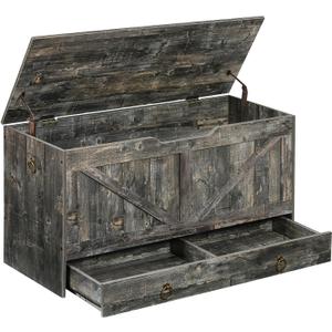HOOBRO Storage Chest, 39.3" Toy Chest with Drawer, Wooden Storage Bench, Sturdy Entryway Bench Supports 220 lb, Shoe Bench, Safety Hinge, U-Shaped Opening, Easy Assembly, Vintage Gray VP710CW01G1 (39.3"L x 15.7"W x 19.7"H)