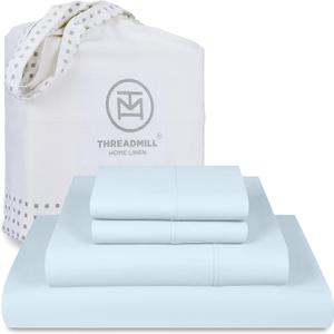 Threadmill Luxury 800 Thread Count King 100% Cotton Sheets - Light Blue Sateen Weave Bed-Sheets, Better Than Egyptian Cotton, 4 Pc Solid Soft Bedding Set, Fits 16" Deep Pocket