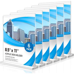 Eocnrhe Acrylic Sign Holder 8.5 x 11 6 Pack, Double-Sided Clear Sign Holder Plastic Stands for Display, Table Sign Stands, T Shape Flyer Holder