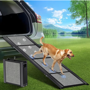 Dog Ramp for Car 71”× 20” Large Folding Pet Stair Ramps for Truck, SUV, with Non-Slip Surface, Up to 250LBS, Outdoor Dog Car Ramp for Medium & Large Dogs, Portable Pet Steps