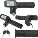 E-Bike Throttle Grip, Electric Bicycle Scooter Handlebar with LCD Battery Voltage Display, Key Knock, Support 36V Or 48V, 60V, 72V, 3 Gear Adjustable Speed Control(6pin)