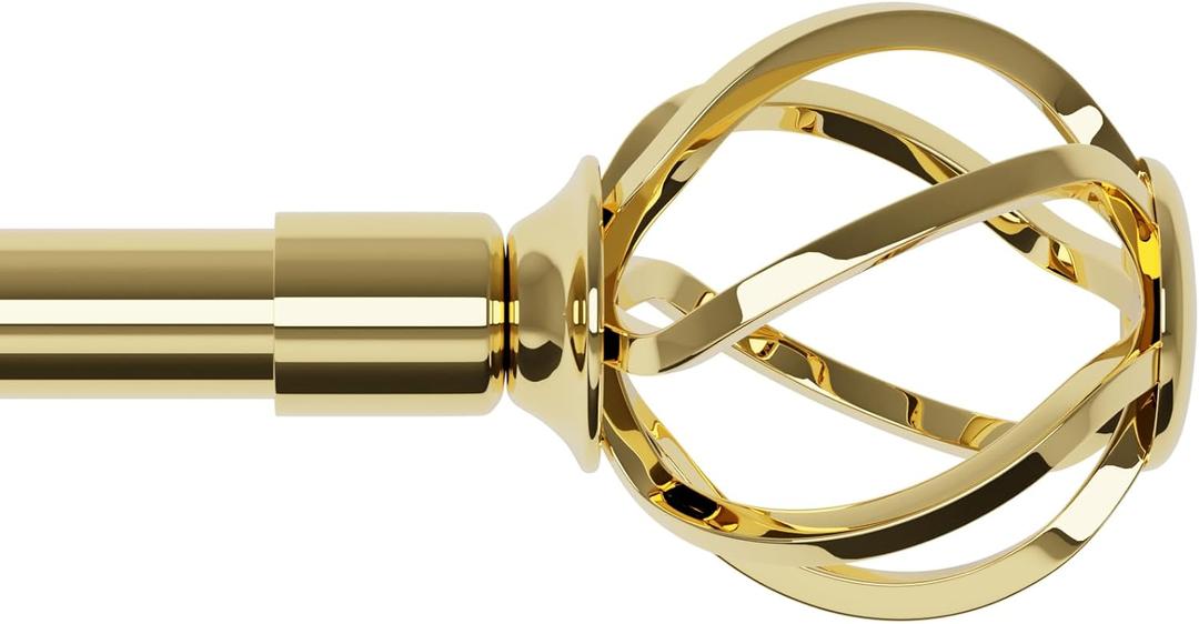 Gold Curtain Rods for Windows 66 to 120 inch with Twisted Cage Finials, Adjustable Long Curtain Rod Set with Brackets, Heavy Duty Drape Rod for Outdoor Patio, Sliding Door, 5/8" Diameter & 10 ft