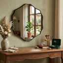 Irregular Hexagon Wall Mirror with Wavy Edge, Modern Decorative Mirror for Bathroom, Bedroom, Living Room, Frameless Vanity Mirror