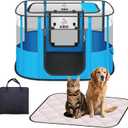 Portable Pet Playpen with Waterproof pad, Collapsible Crates Kennel Playpen for Dog cat and Rabbit &Travel playpen Outdoor or Indoor (Medium31.5" L x 23.6" W x 21.7" H, Clear Blue)