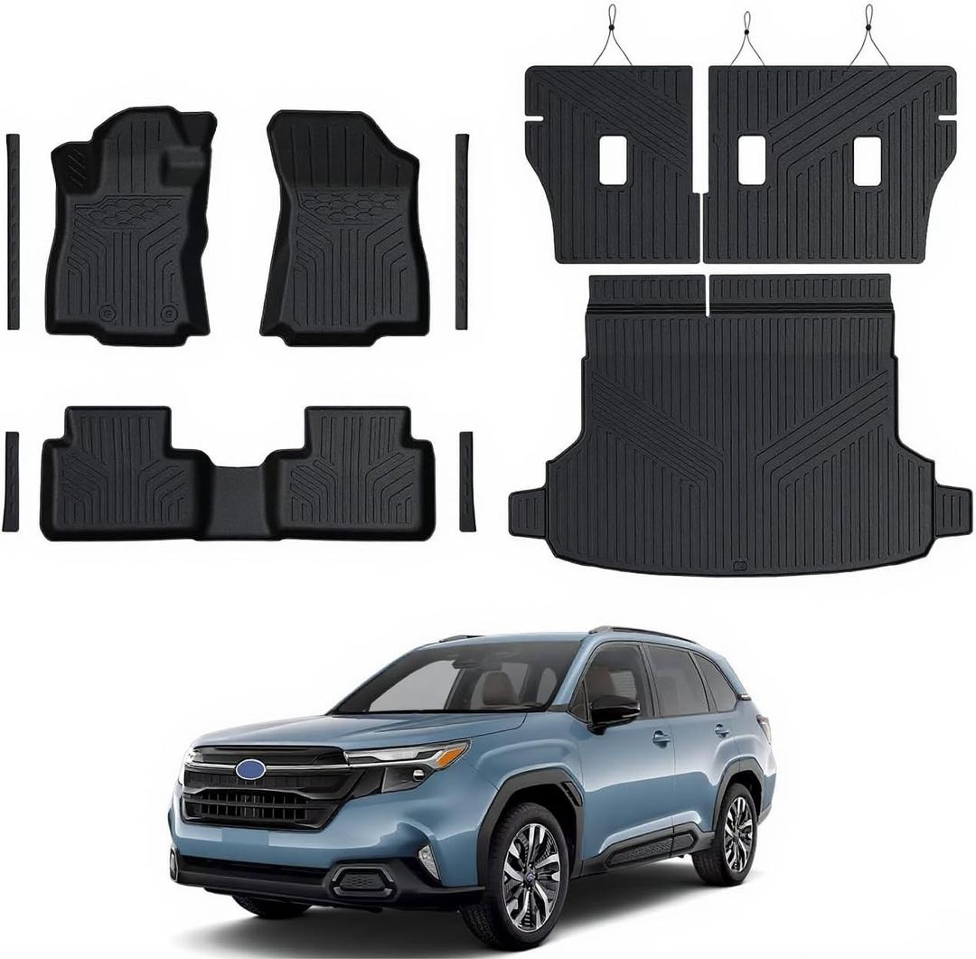 Floor Mats for Subaru Forester 2025 2026, All Weather Floor Mats Trunk Cargo Liner with Backrest Protectors and Door Sill Guards Accessories, Full Coverage Set (Gas Only)
