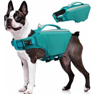 Kuoser Dog Life Jacket, High Flotation Dog Life Vest for Swimming Boating, Adjustable Small Medium Large Dog Swim Vest with Rescue Handle, Reflective Safety Pet Life Preserver Floats for Pool (Small (Chest Girth:16.93-21.26''))