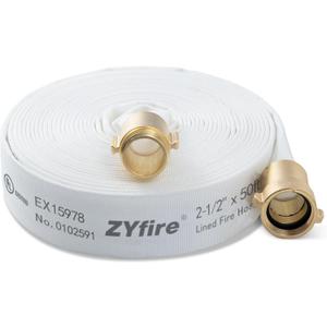 ZYfire Fire Hose - 2-1/2" ID x 50 FT Single Jacket TPU Firefighter Hose with NPSH Brass Couplings 750 PSI Burst Pressure Lightweight for Use in Firefighting