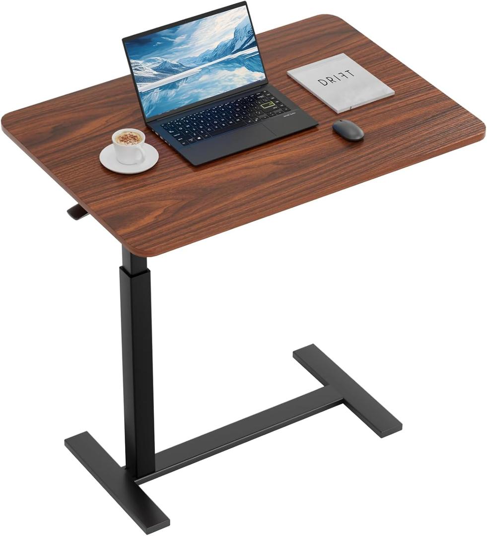 Sweetcrispy Overbed Bedside Table with Wheels, Adjustable Hospital & Home Use Bed Rolling Laptop Table, Mobile Standing Desk, Rustic Brown