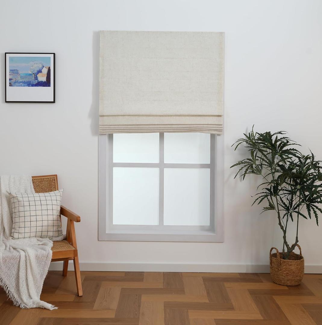 Everyday Celebration Linen Blend Cordless Roman Blinds – Light Filtering Pull Down Window Treatment for Home, Indoor Shades & Blinds (22x64 Natural)