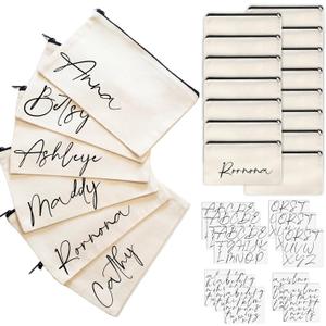 Shinylin 26 Pcs Sublimation Makeup Bags Blanks Set 15 Pcs Canvas Sublimation Cosmetic Bags Blanks Pencil Pouch 11 Sheets Iron on Letters DIY Custom Heat Transfer Vinyl Stickers Zipper Pouch