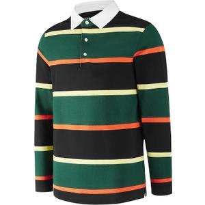 Men's Polo Shirts Long Sleeve Striped Dry Fit Casual Collared Pique Golf Polo Shirts for Mens (XL)