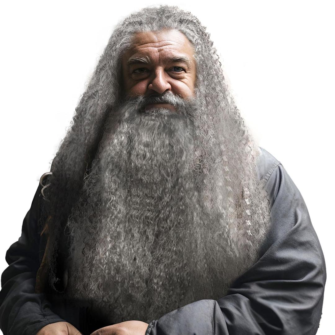 HOMELEX Grey Wizard Beard And Wig - Halloween Funny Father Time Costume Accessory for Adults